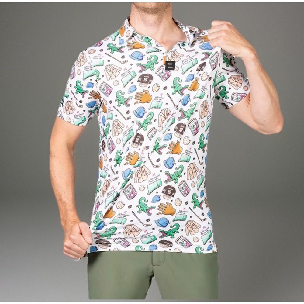 Birdie Boss Mens Medium Performance Golf Polo Shirt‎ Colorful White Short Sleeve